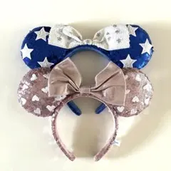 ディズニー　ミニー　カチューシャ　スパンコール　　ピンク　ハート　リボン　青　星