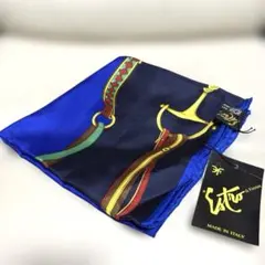 新品タグ付 Estro di Firenze 馬具柄 大判 スカーフ 紺青