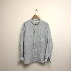 UNIQLO 3XL プレミアムリネンスタンドカラーストライプシャツ　ノーカラー