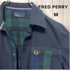 FRED PERRY ネイビー系チェック 長袖シャツ M 紺色 濃紺