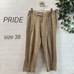 【PRIDE】リネン混 クロップド テーパードパンツ (38) ベージュ