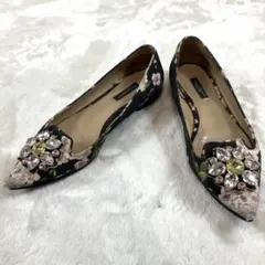 DOLCE&GABBANA フラワープリント ビジュー フラットシューズのサムネイル