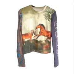 y2k 平成ギャル　馬柄長袖Tシャツ　パッチワークカットソー　カラフル　00s