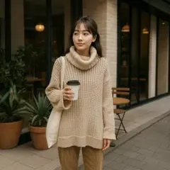 【美品】To the sea ローゲージニット F ピンク系 タートルネック