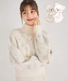 1度のみ 着用☆ローズデザインハイネックシャギーニットプルオーバー