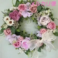 フラワーリース 清夏4 咲き誇る花たちの花かご 玄関リース ボリューム
