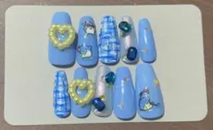 ブルー　サンリオ　タキシードサム　ネイルチップ　（サイズ変更有）