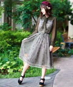 axes femme 長袖 ロングワンピース 緑