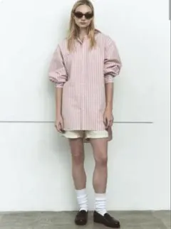 シンゾーン　NOCOLLAR SHIRTS　ノーカラーシャツ　ストライプ　ピンクのサムネイル