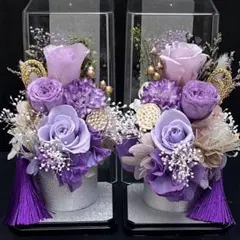 プリザーブドフラワー　お供え花　仏花　クリアケース　二基　対　紫＊4.7