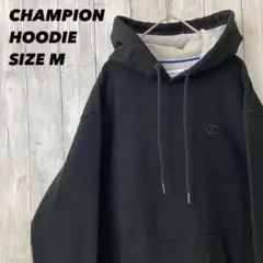 チャンピオン　ワンポイント刺繍ロゴスエットパーカー　黒　サイズM アメリカ古着