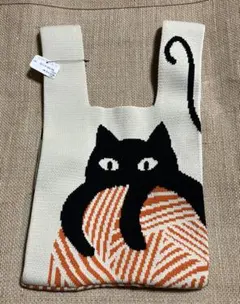 黒猫のエコバッグ　伸縮あり