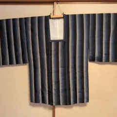 道行　単衣　紬　正絹　鰹縞　美品