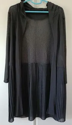 美品⭐️薄手⭐️ミニフード付きロングカーディガン⭐️黒⭐️М〜Ｌ