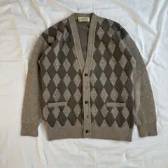 00's vintage アーガイル柄カーディガン ベージュ カシミヤ入 y2k