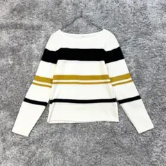 ☆テチチ【F】白系 ボーダー柄 ニットプルオーバー カットソー リブ編み 秋冬