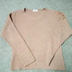 平成レトロ 春秋物 Vネックセーター ニット モカ色 リブニット【M】