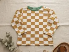 キッズ 長袖Tシャツ チェッカーフラッグ柄 マスタード　90のサムネイル