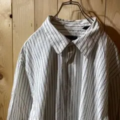 ss3577 US古着 STRUCTURE 長袖シャツ 白 黒 ストライプ XL