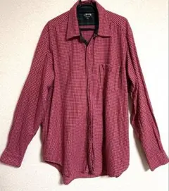 old stussy 赤 チェック柄 長袖ネルシャツ