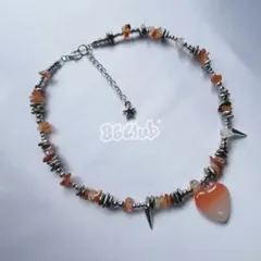 No.002 ♡ ハンドメイド ビーズネックレス ハート オレンジ