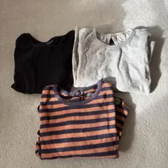 長袖カットソー 3点セット（黒・グレー・ストライプ）