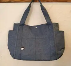 デニム調トートバッグ ウサギ刺繍付き