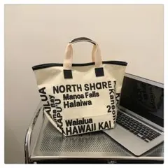▲LOCO HAWAII ロコハワイ ロゴプリント トートバッグ 白黒 30