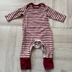 無印良品　赤ボーダー柄　綿ベビーロンパース長袖70-80cm