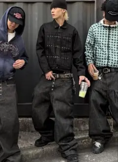 ブラック リジットデニムパンツ /ケンタウロス健 綾GAPスーパーバギー似