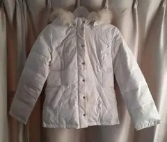 ホワイトアイボリー ダウンジャケット フード付き