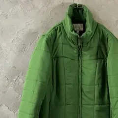 ヴィンテージ　ダウンジャケット　中綿　フルジップ　キルティング　無地　緑　LO9