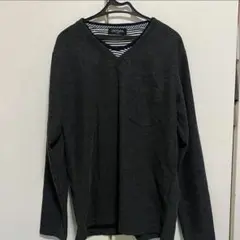 メンズ ダークグレー Vネック 長袖カットソー L