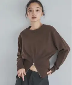 ハーフジップセーター ブラウン