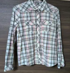 しまむら チェック柄 Mサイズ 長袖シャツ ピンク パープル オレンジ グレー系