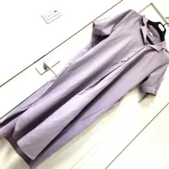 ラベンダー シャツワンピース 半袖 ボタン付き　くすみ紫　パープル　5分丈