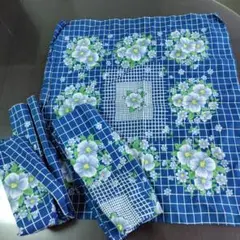 花柄ネイビー座布団カバー三枚