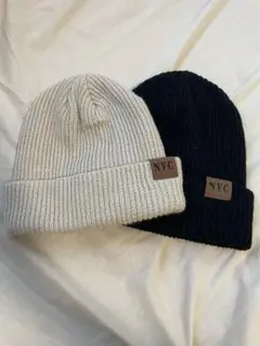 NYCタグ付きリブ編みビーニー2色セット
