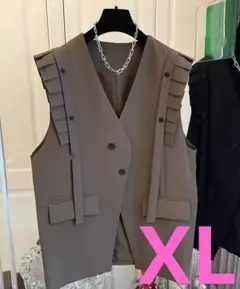 お洒落❣️z フリル付きブラウンノースリーブベスト XL 可愛い❤️