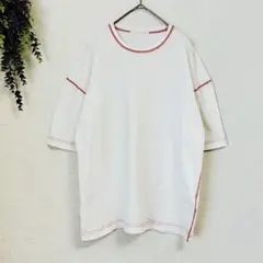 ✨美品✨SENSE OF PLACE【M】ホワイト五分袖Tシャツ 赤いリブ付き