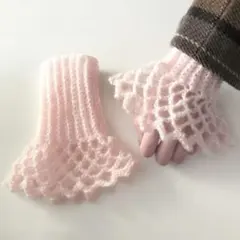 【つけ袖】ピンクのフリルアームウォーマー