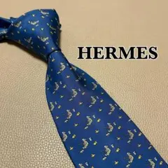 エルメス ネクタイ　H柄　ストライプ ドット　チェック　釣り人 総柄 ブルーのサムネイル