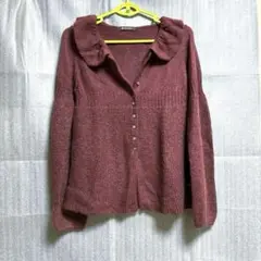 アンダーカレント長袖カーディガン　かわいい　薄手軽量　ワイン系バーガンディ M