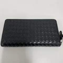 美品　編み込みデザイン 黒 レザー長財布　S2237