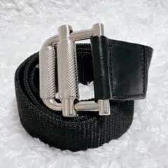 【美品】アニエスベー agnès b. ナイロン 牛革 ベルト ブラック T90