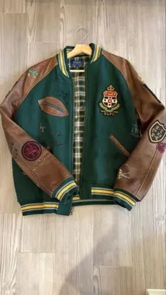 ラルフローレン✨レタード スタジャン M 袖レザー グレー グリーン ロゴ インポートブランド【POLO RALPH LAUREN/ポロラルフローレン