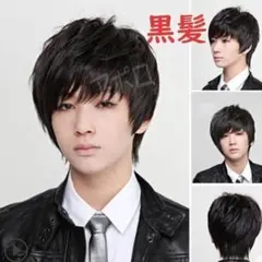 メンズ 黒色 男性 ウィッグ ショート ブラック 黒髪 A 1p