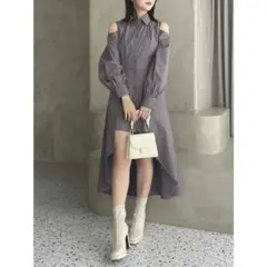 dazzlin　レイヤードヘムシャツワンピース チャコールグレー　M