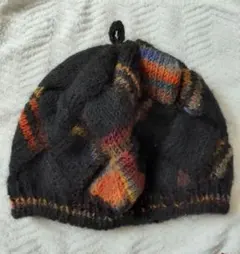 手編みニット帽 ウール混合