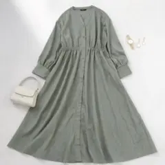 美品　アーバンリサーチロッソ　イージーケアシャツワンピース　カーキ　Aライン　春